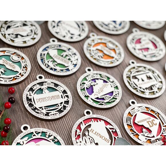 State Ornaments Wooden Gift USA Souvenirs Christmas Tree Decoration For Traveler - Picture 11 of 12